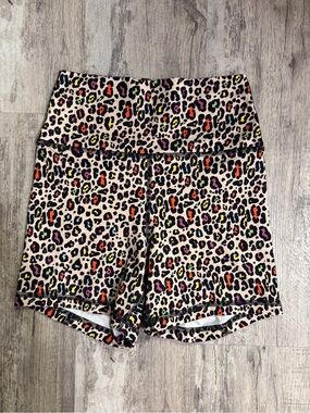 Fleo High-Waist Neon Leopard Print Women’s Workout Shorts Extra Small
